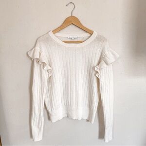 White + Warren | 100% Cashmere Flutter Sleeve Cream Neutral Sweater